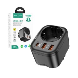 Hoco Multifunctional Socket Adaptor NS3 (EU/GER) with Dual USB Ports and Type C PD20W 18W Black Hoco Multifunctional Socket Adaptor NS3 (EU/GER) with Dual USB Ports and Type C PD20W 18W Black